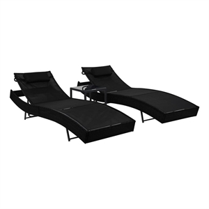 vidaXL Poly Rattan Sun Loungers 2 pcs with Table in Black