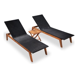 vidaXL Poly Rattan & Acacia Sun Loungers 2 pcs with Table