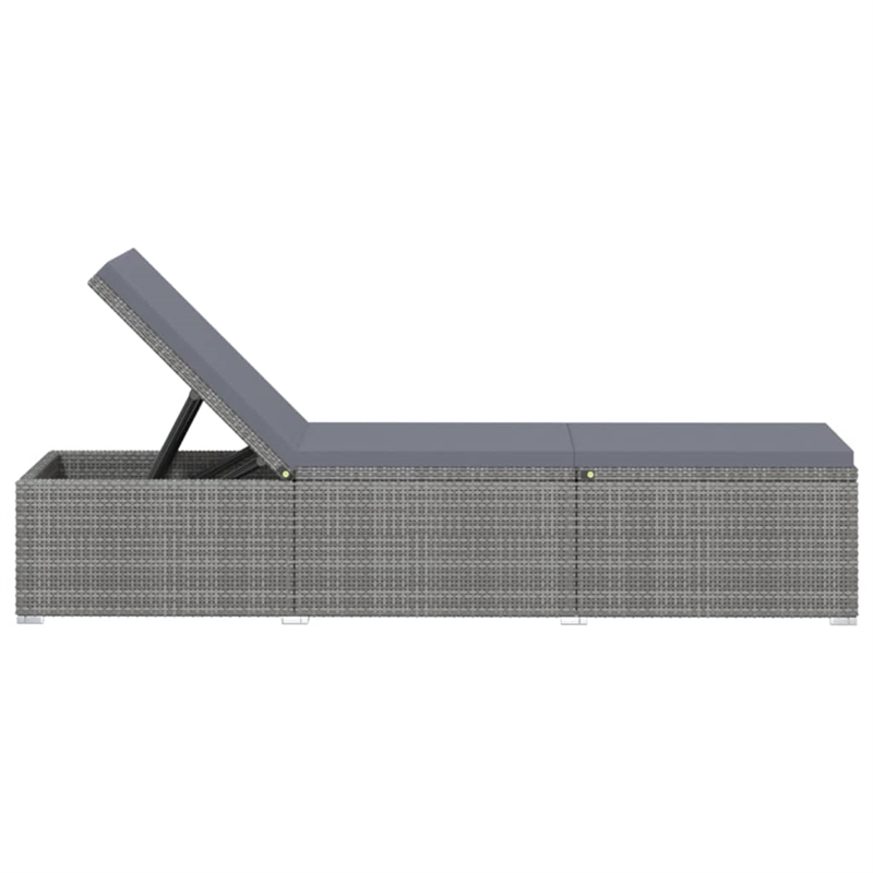 vidaXL Poly Rattan Sun Lounger with Cushion in Grey