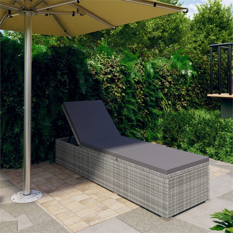 vidaXL Poly Rattan Sun Lounger with Cushion in Grey