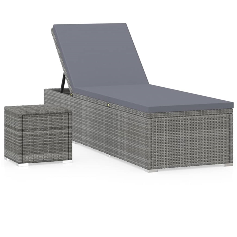 vidaXL Poly Rattan Sun Lounger with Cushion & Tea Table in Grey