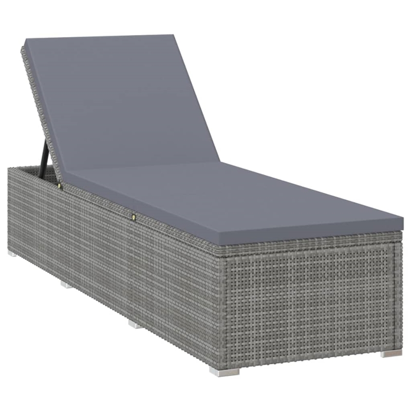 vidaXL Poly Rattan Sun Lounger with Cushion & Tea Table in Grey
