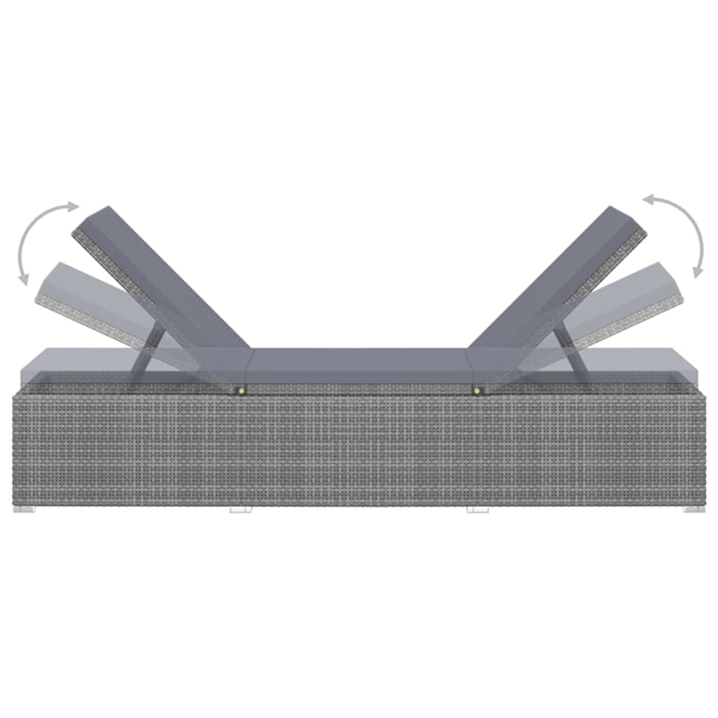 vidaXL Poly Rattan Sun Lounger with Cushion & Tea Table in Grey