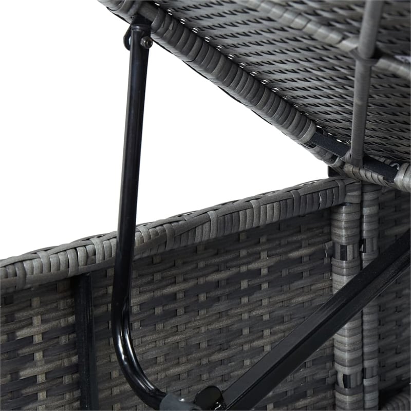vidaXL Poly Rattan Sun Lounger with Cushion & Tea Table in Grey