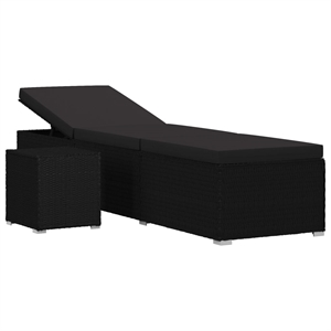 vidaXL Poly Rattan Sun Lounger with Cushion & Tea Table in Black
