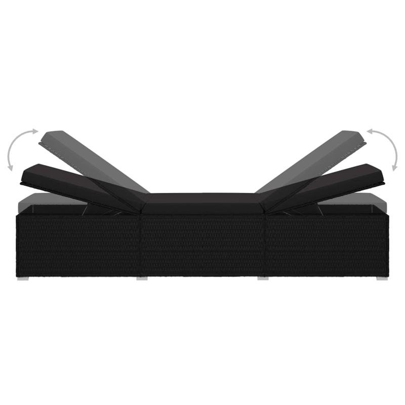 vidaXL Poly Rattan Sun Lounger with Cushion & Tea Table in Black