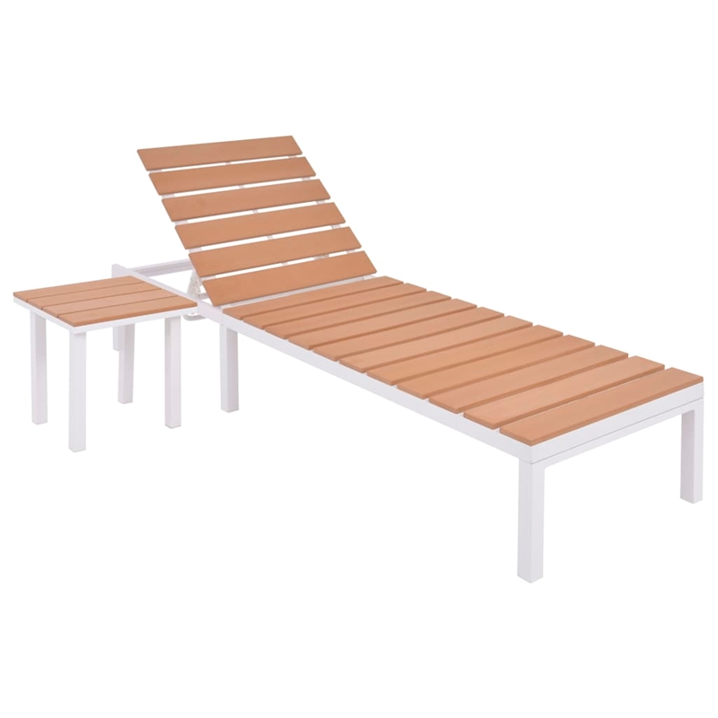 vidaXL Aluminum 2 Pc Sun Lounger and Table in Brown/White
