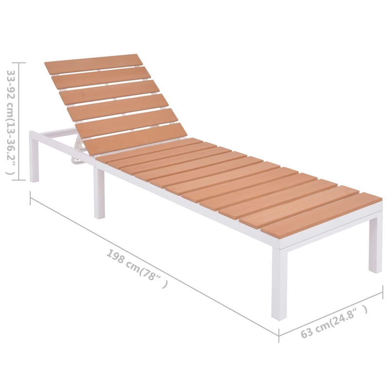 vidaXL Aluminum 2 Pc Sun Lounger and Table in Brown/White