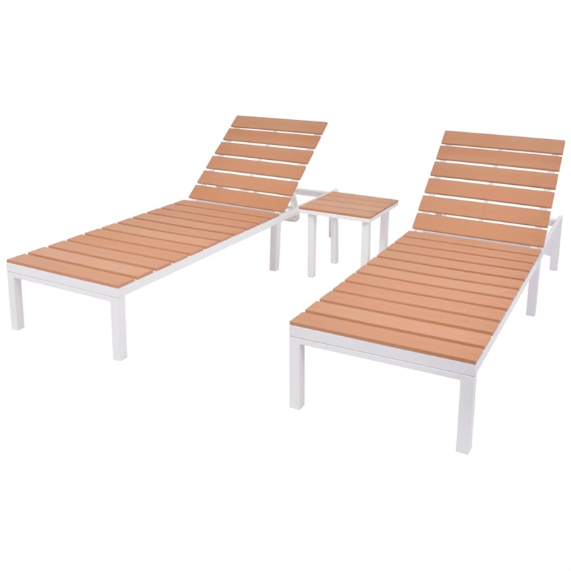vidaXL Aluminum 2 Pc Sun Lounger and Table in Brown/White