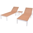 vidaXL Aluminum 2 Pc Sun Lounger and Table in Brown/White