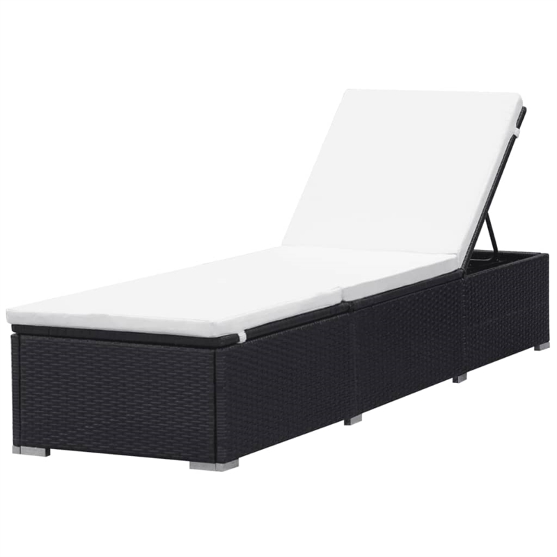 vidaXL PE Rattan Sun Lounger in Black/Cream (Set of 2)