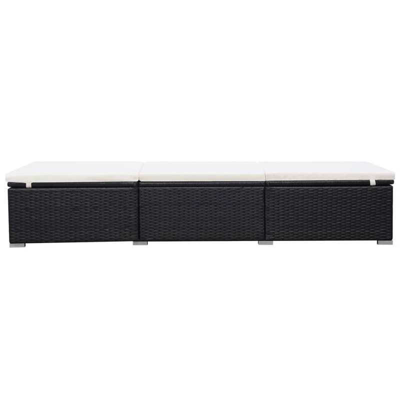 vidaXL PE Rattan Sun Lounger in Black/Cream (Set of 2)