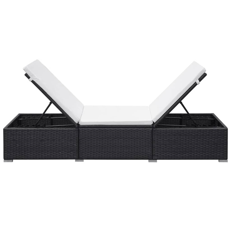 vidaXL PE Rattan Sun Lounger in Black/Cream (Set of 2)