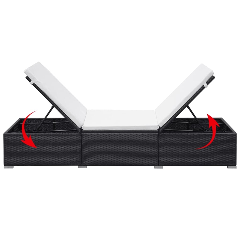 vidaXL PE Rattan Sun Lounger in Black/Cream (Set of 2)