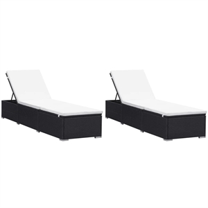 vidaXL PE Rattan Sun Lounger in Black/Cream (Set of 2)