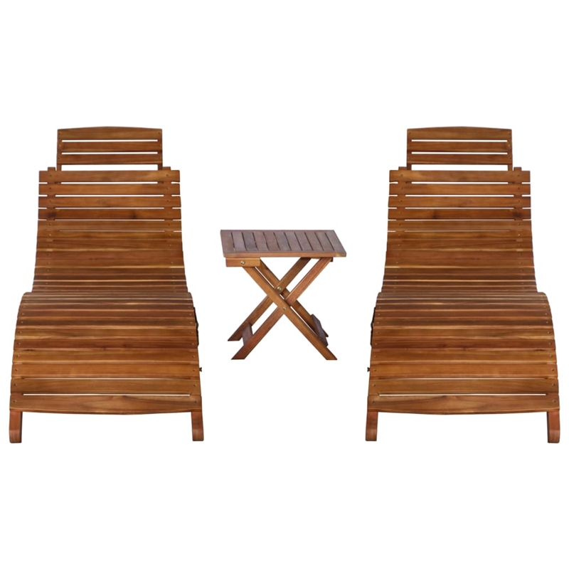 vidaXL Solid Acacia Wood Sun Lounger and Table in Natural/Brown