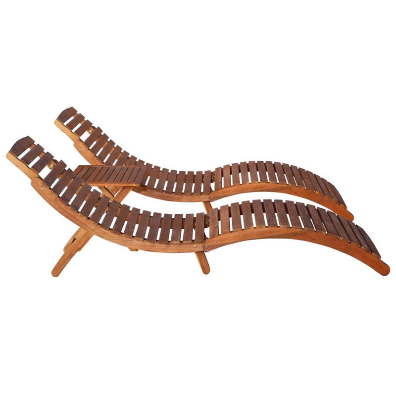 vidaXL Solid Acacia Wood Sun Lounger and Table in Natural/Brown