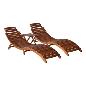 vidaXL Solid Acacia Wood Sun Lounger and Table in Natural/Brown