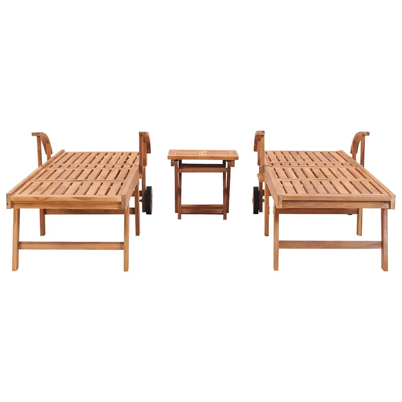 vidaXL Teak Wood 2 Pc Sun Lounger and Table in Brown