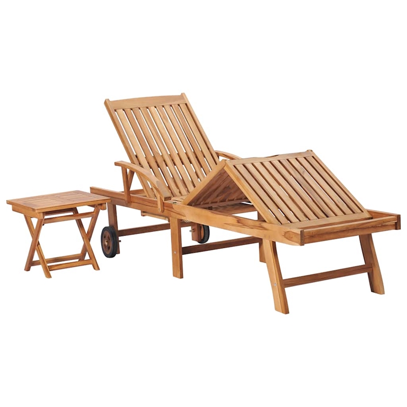 vidaXL Teak Wood 2 Pc Sun Lounger and Table in Brown