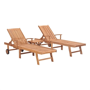 vidaXL Teak Wood 2 Pc Sun Lounger and Table in Brown