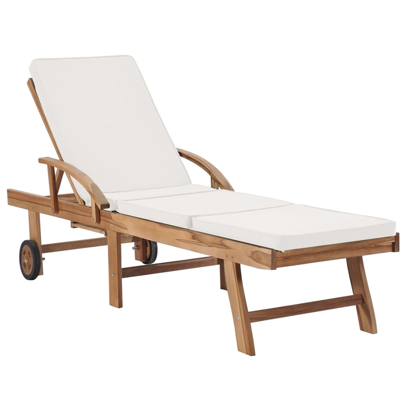 vidaXL Teak Wood Sun Lounger in Cream (Set of 2)