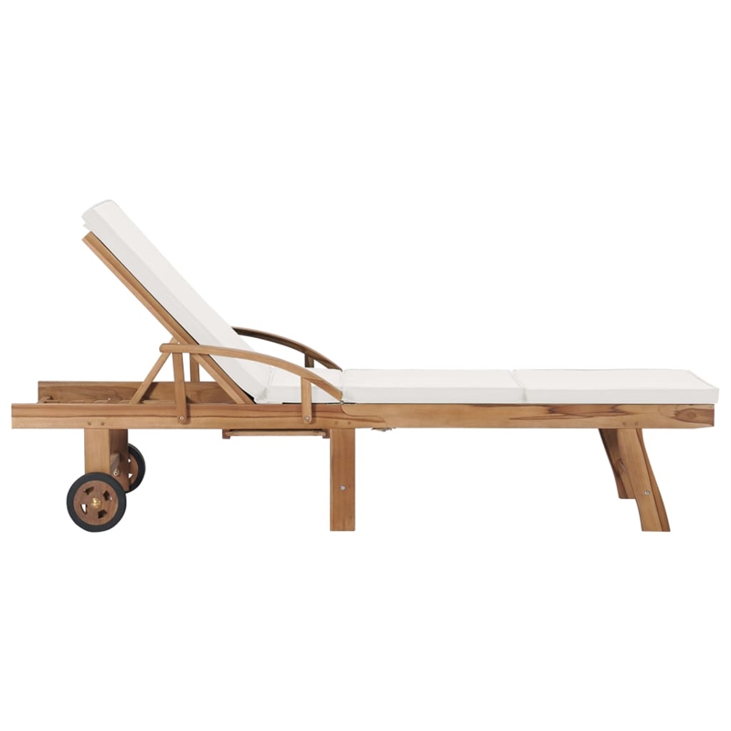 vidaXL Teak Wood Sun Lounger in Cream (Set of 2)