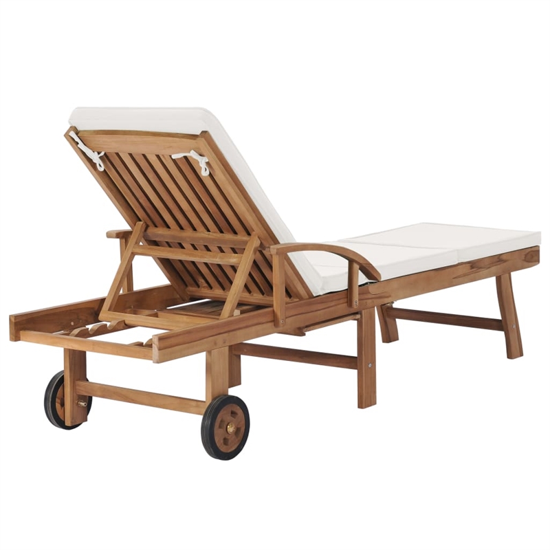 vidaXL Teak Wood Sun Lounger in Cream (Set of 2)