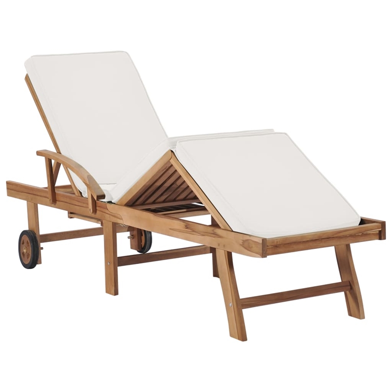 vidaXL Teak Wood Sun Lounger in Cream (Set of 2)