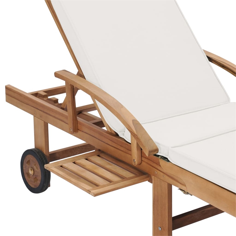 vidaXL Teak Wood Sun Lounger in Cream (Set of 2)