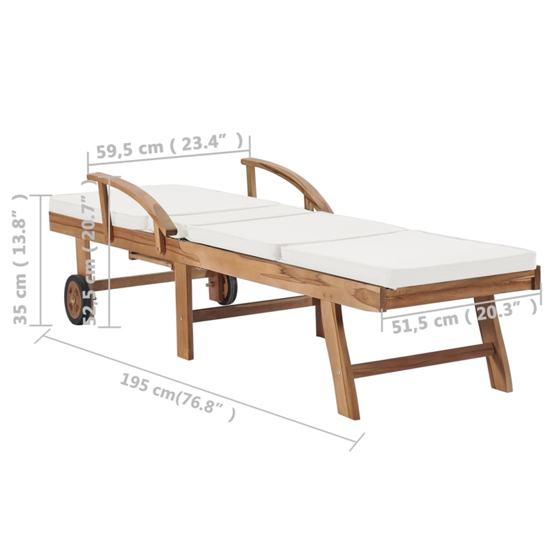 vidaXL Teak Wood Sun Lounger in Cream (Set of 2)