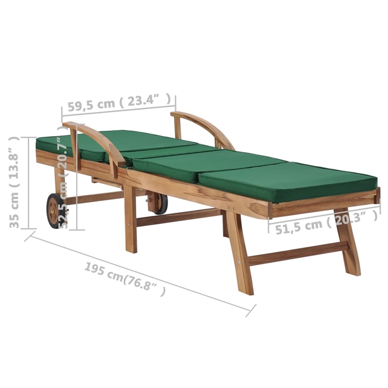 vidaXL Teak Wood Sun Lounger in Green (Set of 2)