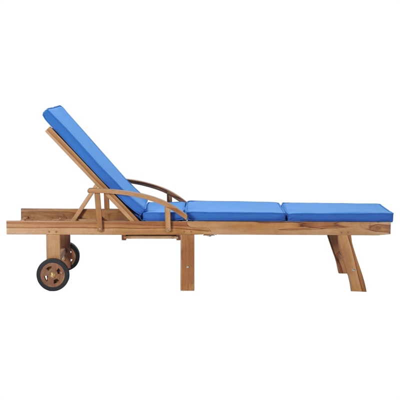 vidaXL Teak Wood 2 Pc Sun Lounger and Table in Blue