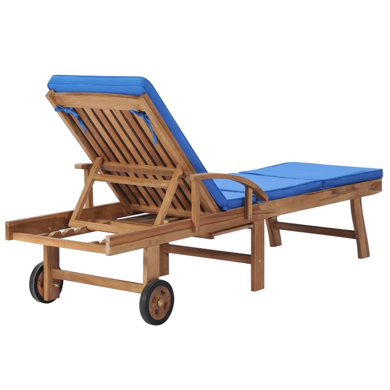 vidaXL Teak Wood 2 Pc Sun Lounger and Table in Blue
