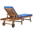 vidaXL Teak Wood 2 Pc Sun Lounger and Table in Blue