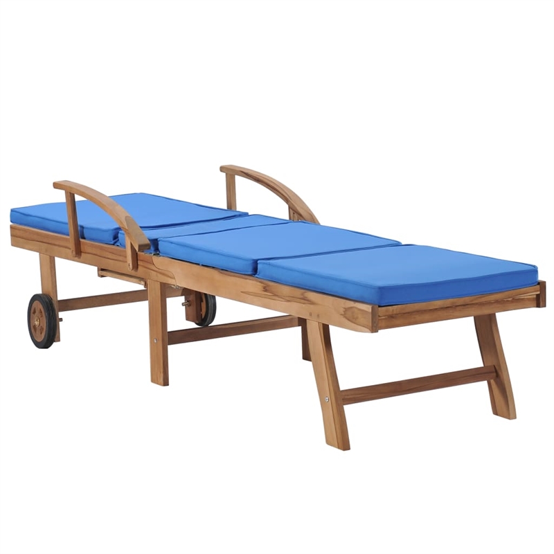 vidaXL Teak Wood 2 Pc Sun Lounger and Table in Blue