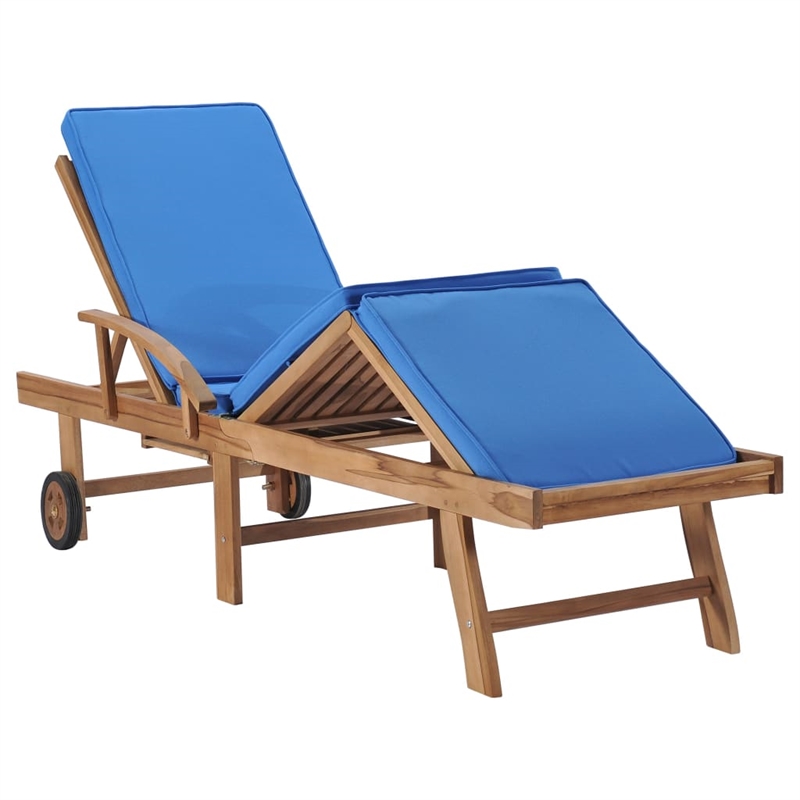 vidaXL Teak Wood 2 Pc Sun Lounger and Table in Blue