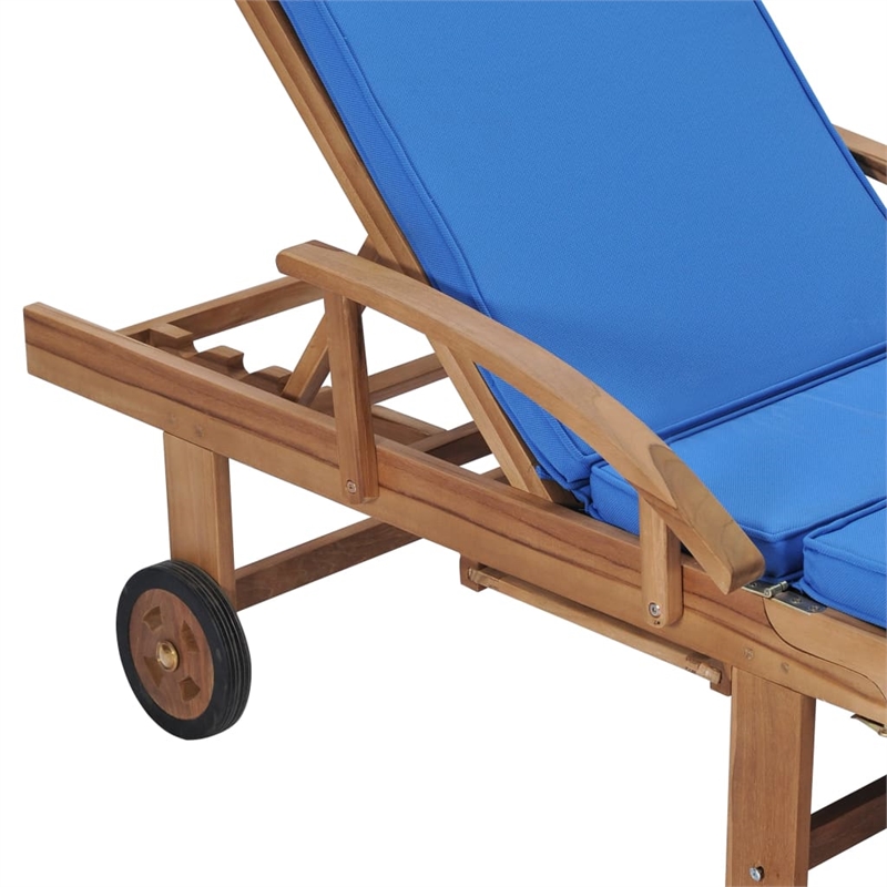 vidaXL Teak Wood 2 Pc Sun Lounger and Table in Blue
