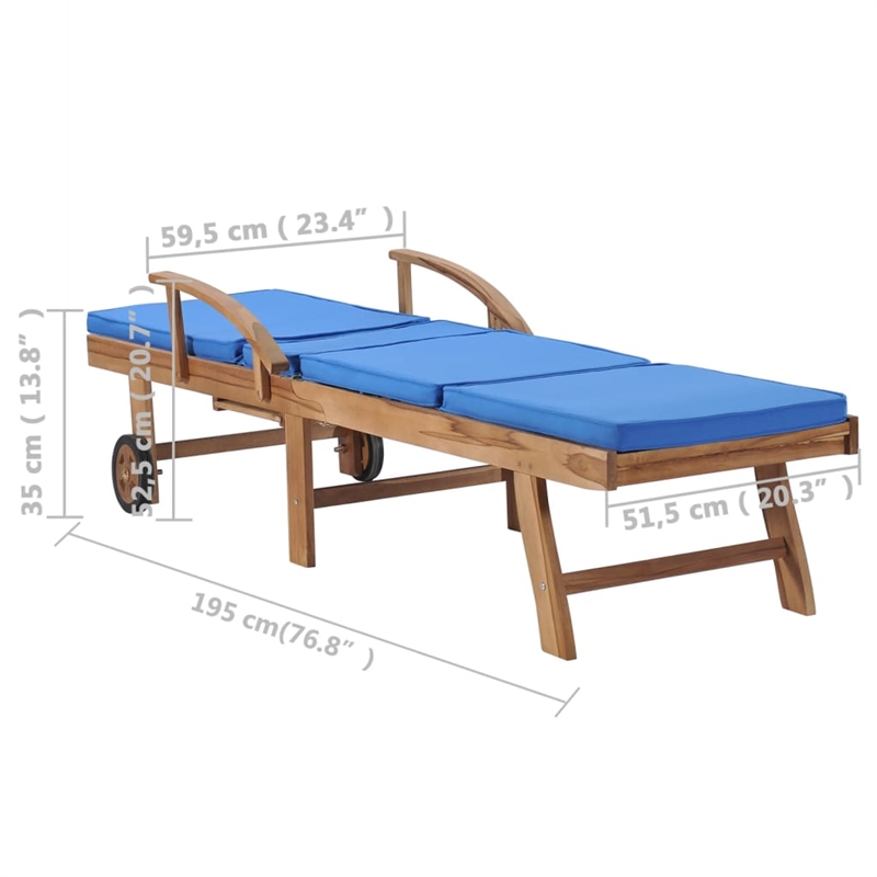 vidaXL Teak Wood 2 Pc Sun Lounger and Table in Blue