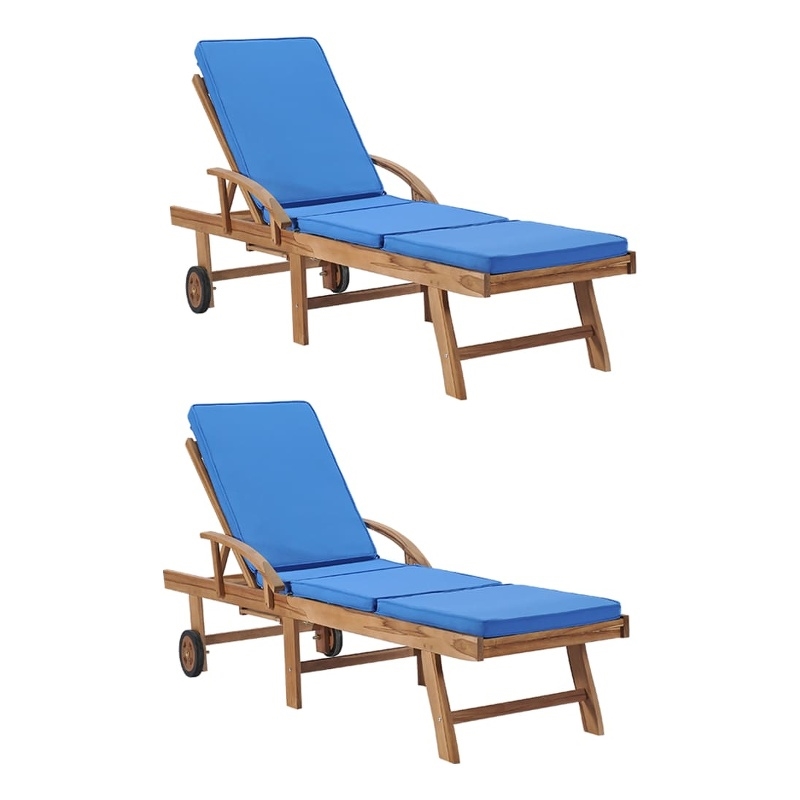 vidaXL Teak Wood 2 Pc Sun Lounger and Table in Blue
