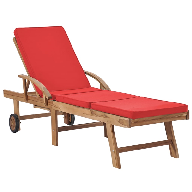 vidaXL Teak Wood Sun Lounger in Red (Set of 2)