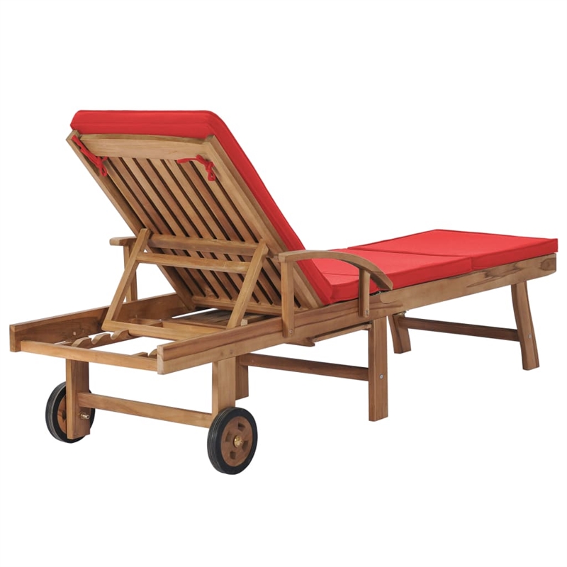 vidaXL Teak Wood Sun Lounger in Red (Set of 2)
