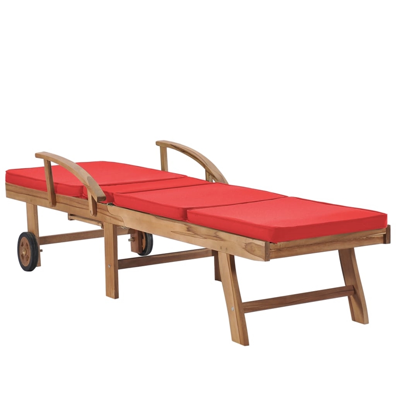 vidaXL Teak Wood Sun Lounger in Red (Set of 2)