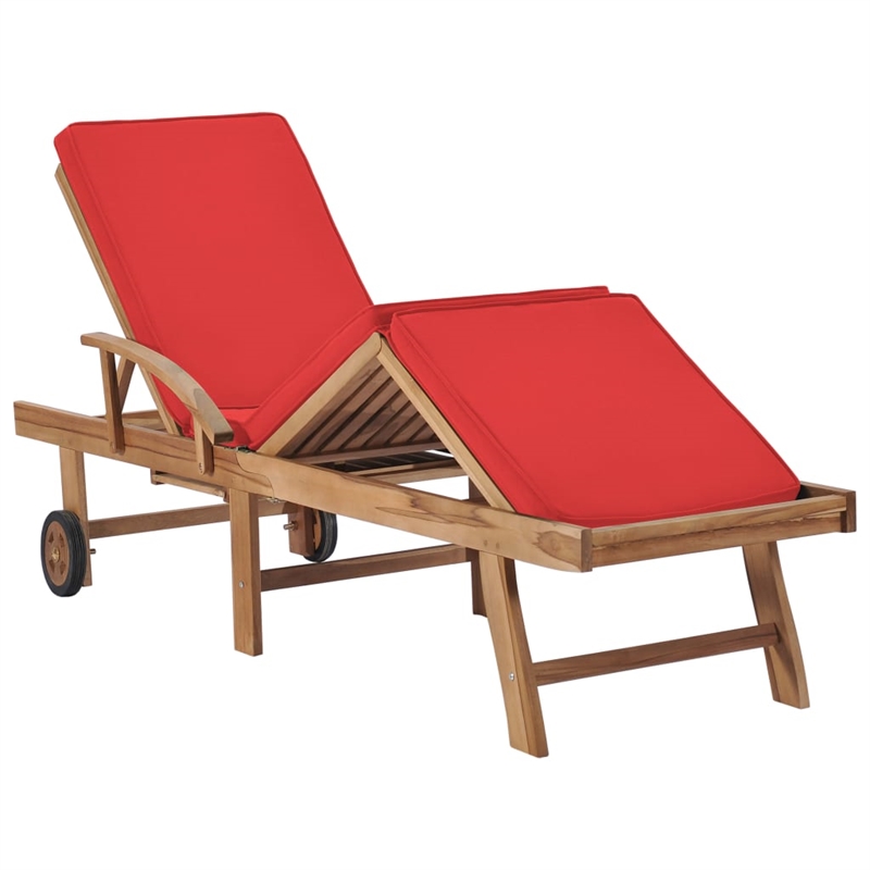 vidaXL Teak Wood Sun Lounger in Red (Set of 2)
