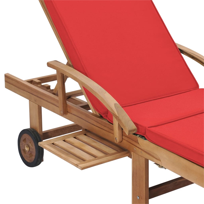 vidaXL Teak Wood Sun Lounger in Red (Set of 2)