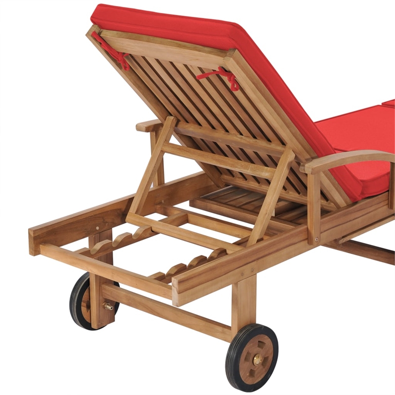 vidaXL Teak Wood Sun Lounger in Red (Set of 2)
