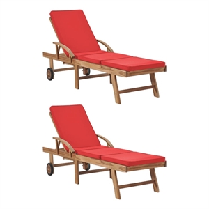 vidaXL Teak Wood Sun Lounger in Red (Set of 2)