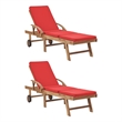 vidaXL Teak Wood Sun Lounger in Red (Set of 2)