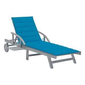 vidaXL Solid Acacia Wood Sun Lounger in Gray/Blue Cushions