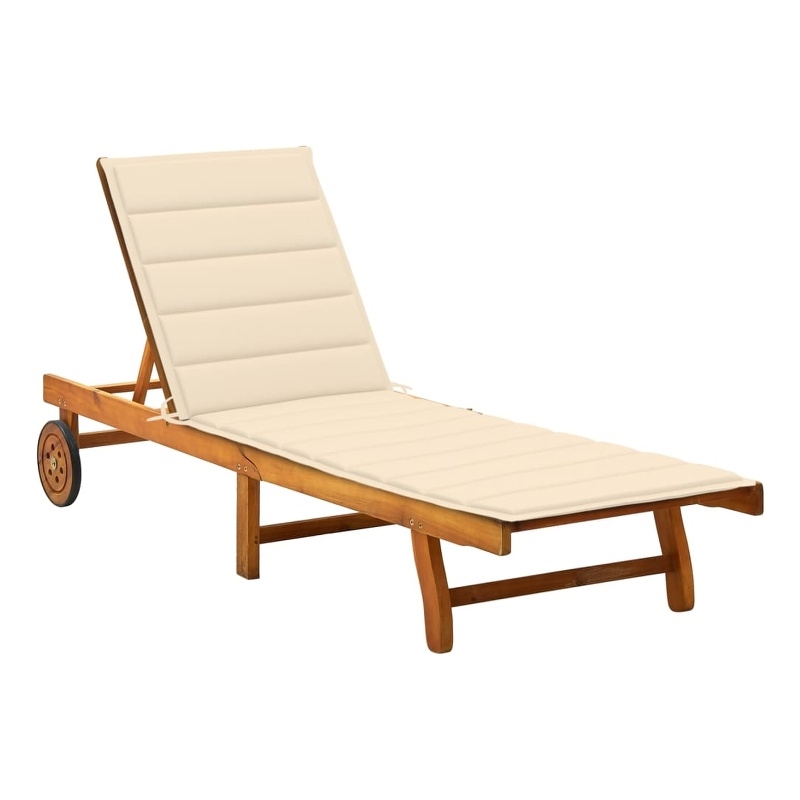 vidaXL Solid Acacia Wood Sun Lounger in Brown/Cream Cushions